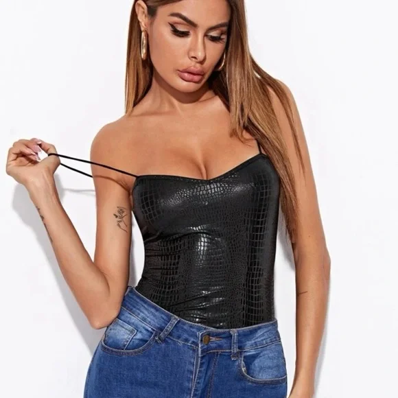 Tank top crocodile embossed cami black sexy womens - Picture 1 of 5